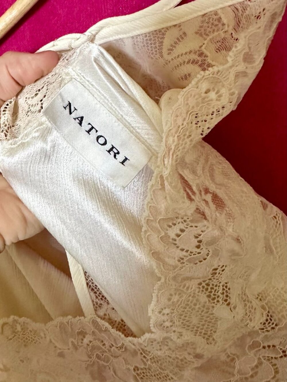 EUC Vintage NATORI Lace chemise long robe lingerie set IvoryBeige Silk/Poly Y2K